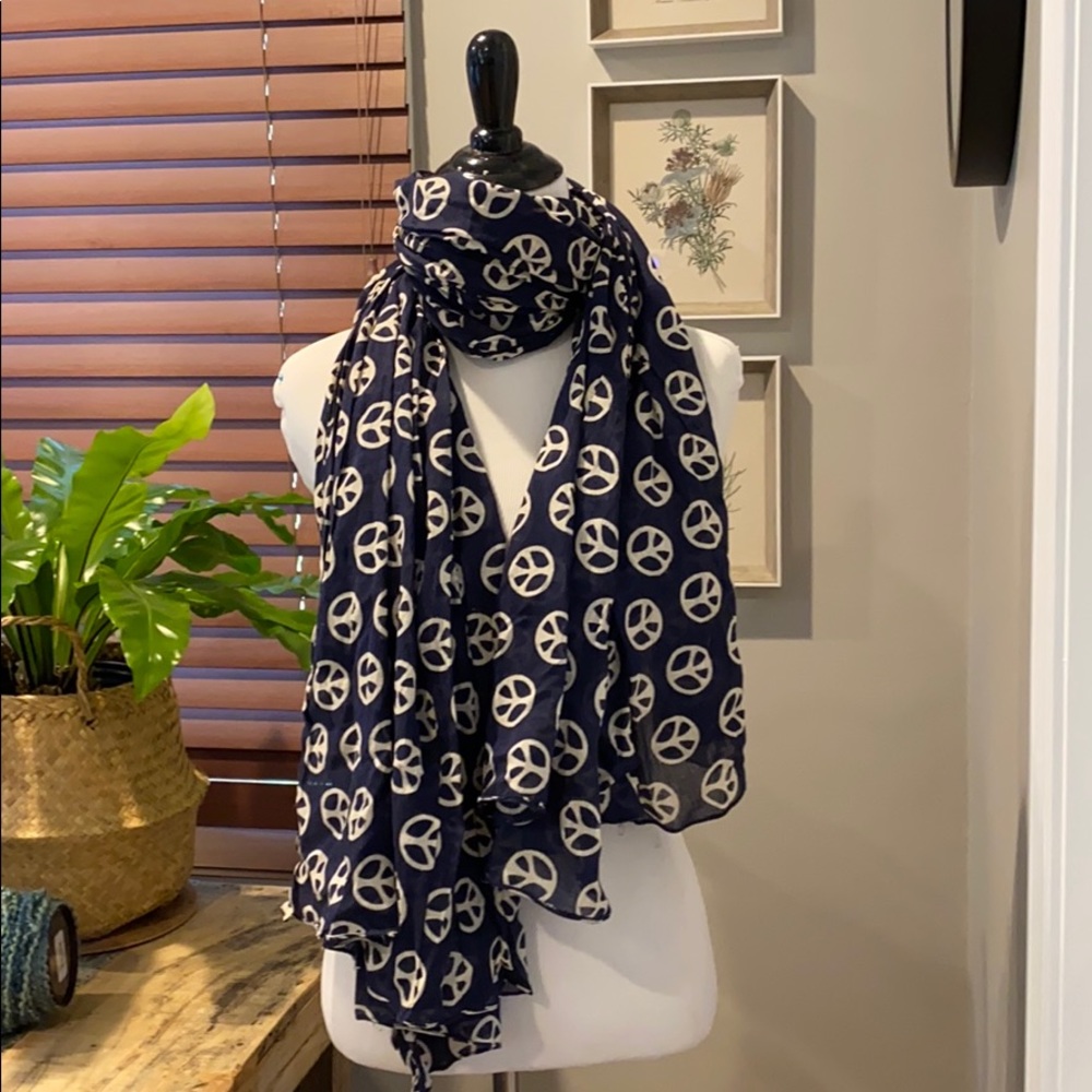 Peace ☮️ Scarf, Navy & White, 24” x 70”